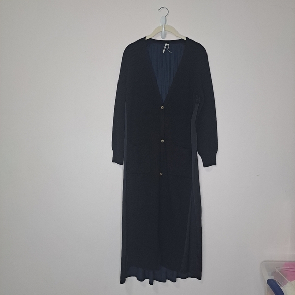 Anthropologie Long Twofer Cardigan Duster Black Xs - Picture 4 of 7